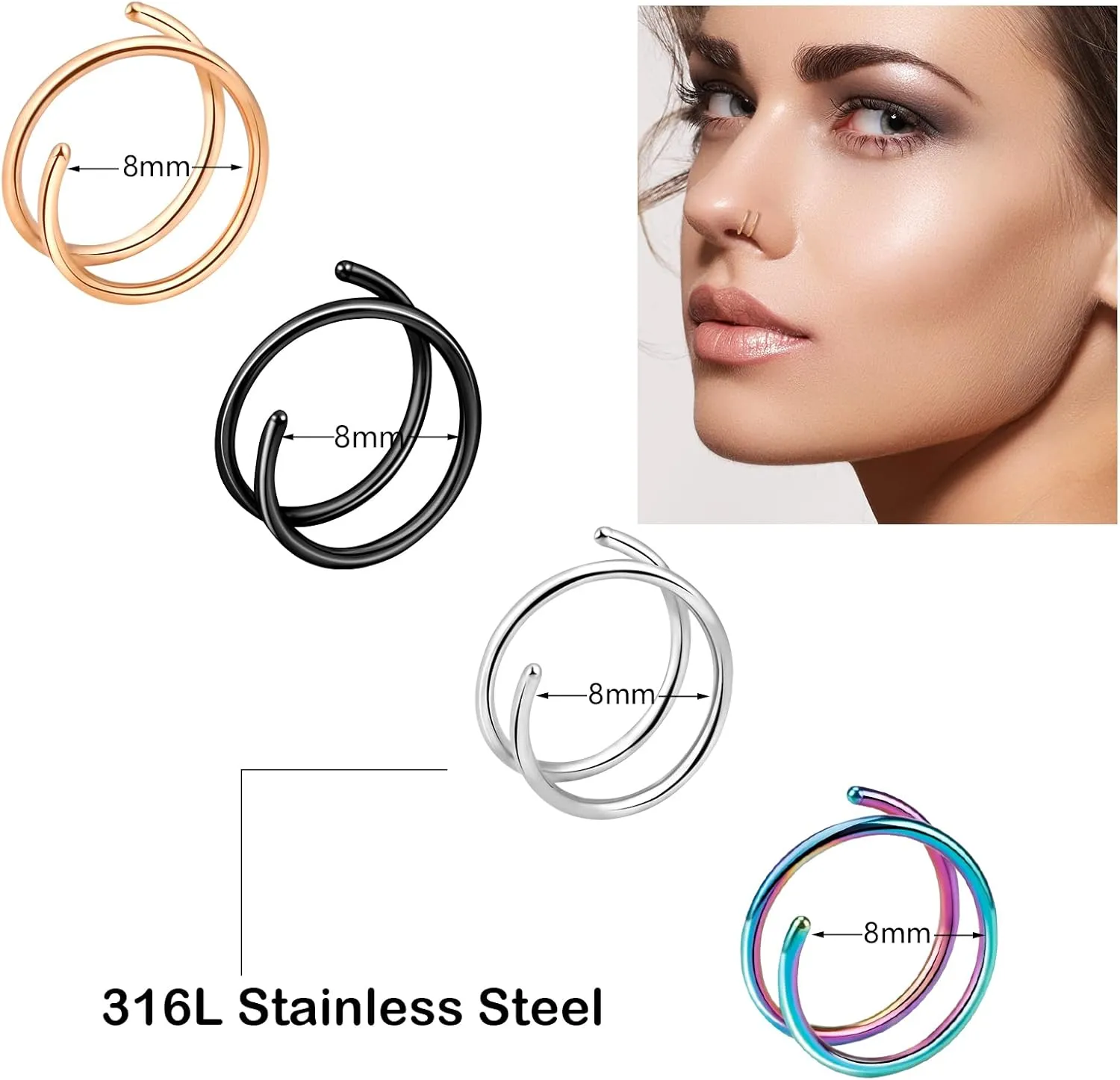 ONESING 20G Double Nose Ring Hoop for Single Piercing - 2-36 Pcs Jewelry for Women