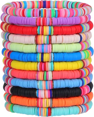 Ornaland 12 Pieces Hei Shi Surfer Bracelets Friendship Bracelets Clay Bead Bracelets Polymer Clay Stretch Bracelet Stackable Bracelet Set Women Summer Beach Jewelry for Women