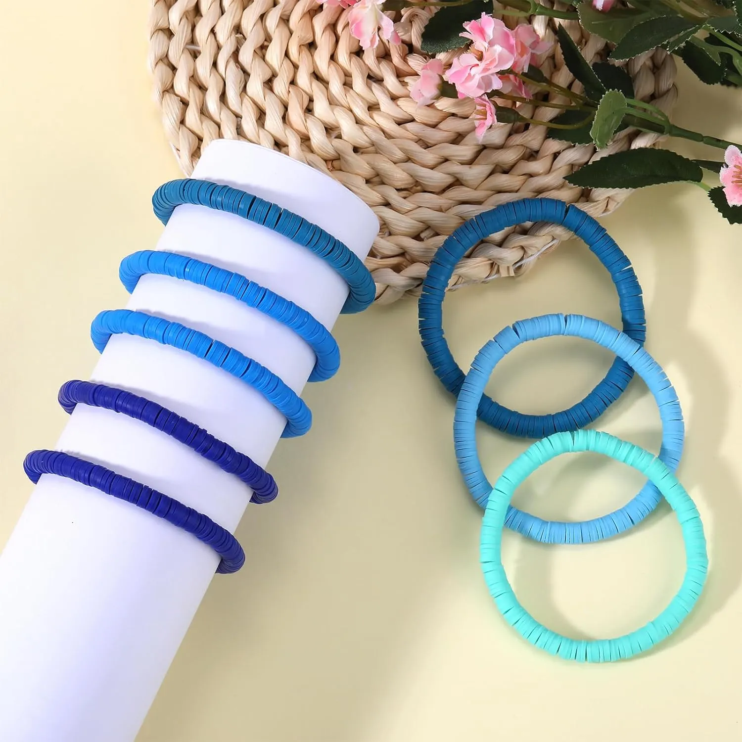 Ornaland 20 Pieces Hei Shi Surfer Bracelets Friendship Bracelets Clay Bead Bracelets Polymer Clay Stretch Bracelet Stackable Bracelet Set Women Summer Beach Jewelry for Women