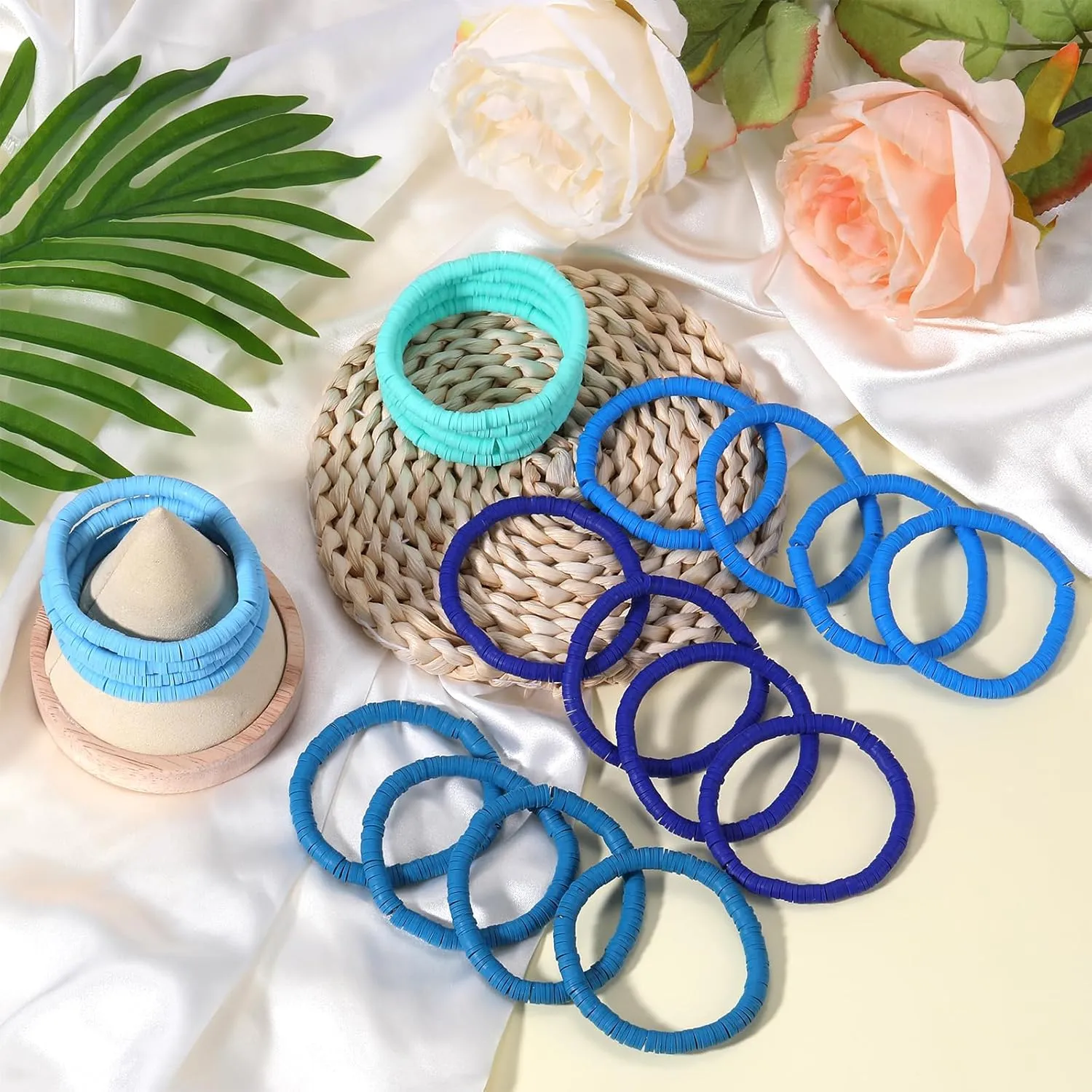 Ornaland 20 Pieces Hei Shi Surfer Bracelets Friendship Bracelets Clay Bead Bracelets Polymer Clay Stretch Bracelet Stackable Bracelet Set Women Summer Beach Jewelry for Women