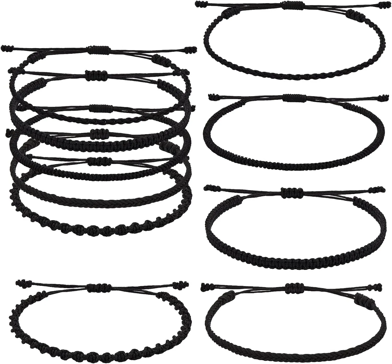 Ornaland 5 Pcs 5 Styles Nylon Thread Woven Braided Bracelets Set Handmade Braided Rope Bracelets Surfer Stretch Friendship Bracelets Adjustable Wrist Cord for Women Men, Black