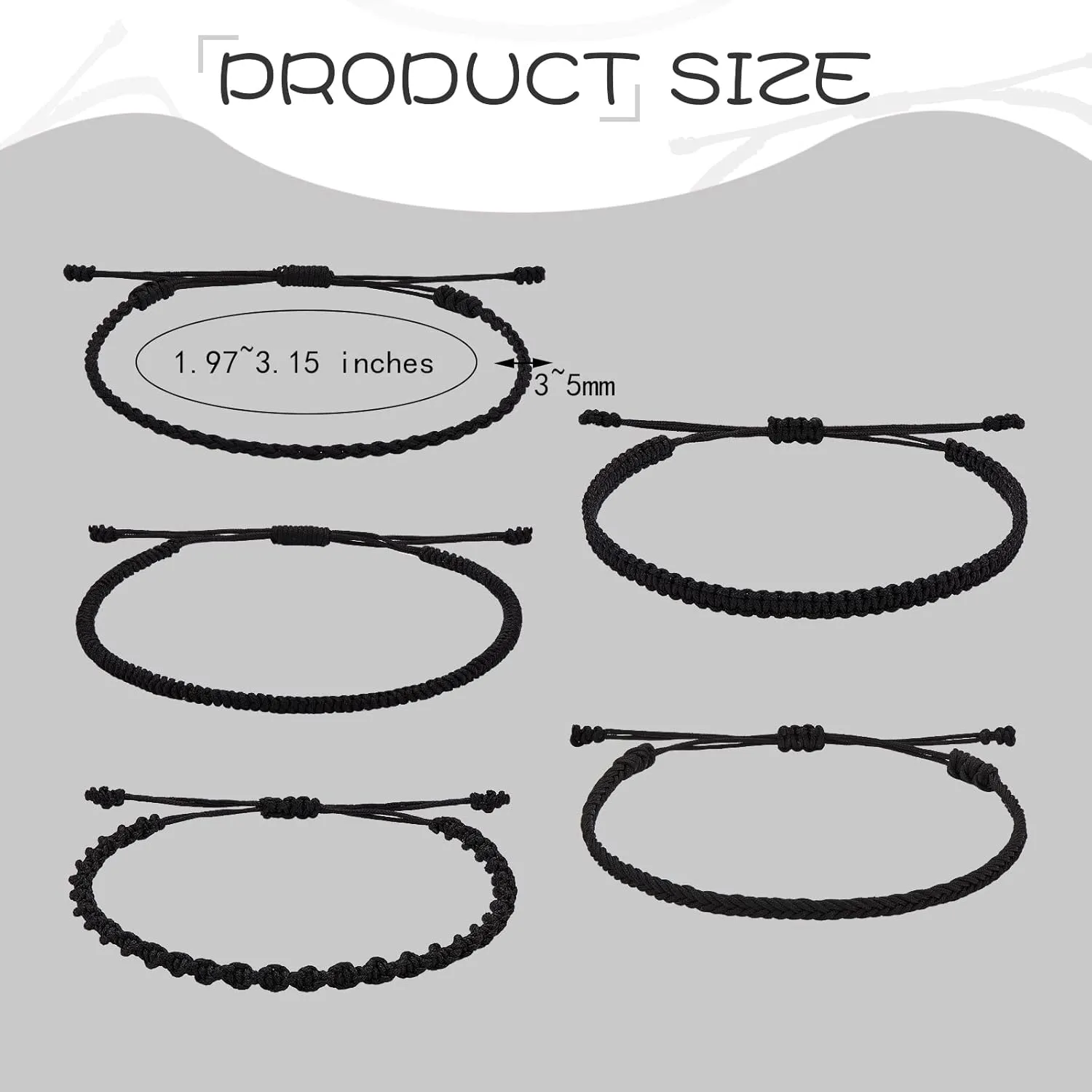 Ornaland 5 Pcs 5 Styles Nylon Thread Woven Braided Bracelets Set Handmade Braided Rope Bracelets Surfer Stretch Friendship Bracelets Adjustable Wrist Cord for Women Men, Black