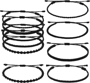 Ornaland 5 Pcs 5 Styles Nylon Thread Woven Braided Bracelets Set Handmade Braided Rope Bracelets Surfer Stretch Friendship Bracelets Adjustable Wrist Cord for Women Men, Black