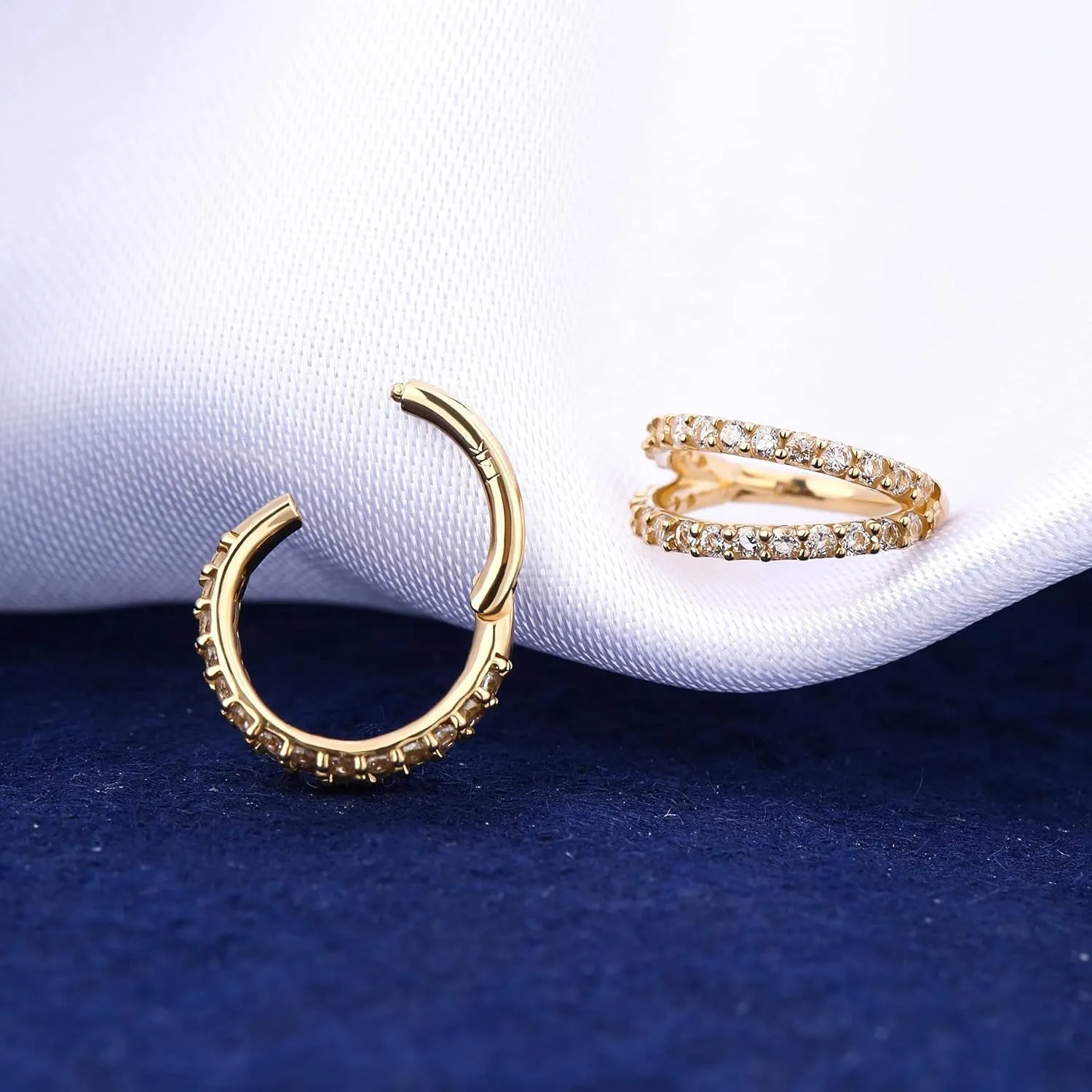 OUFER 20G Nose Rings Hoops, 14K Solid Gold Double Hoop Nose Piercing Jewelry, Hinged Segement Clicker Cartilage Helix Tragus Hoop Earring For Women And Men 6/7/8MM