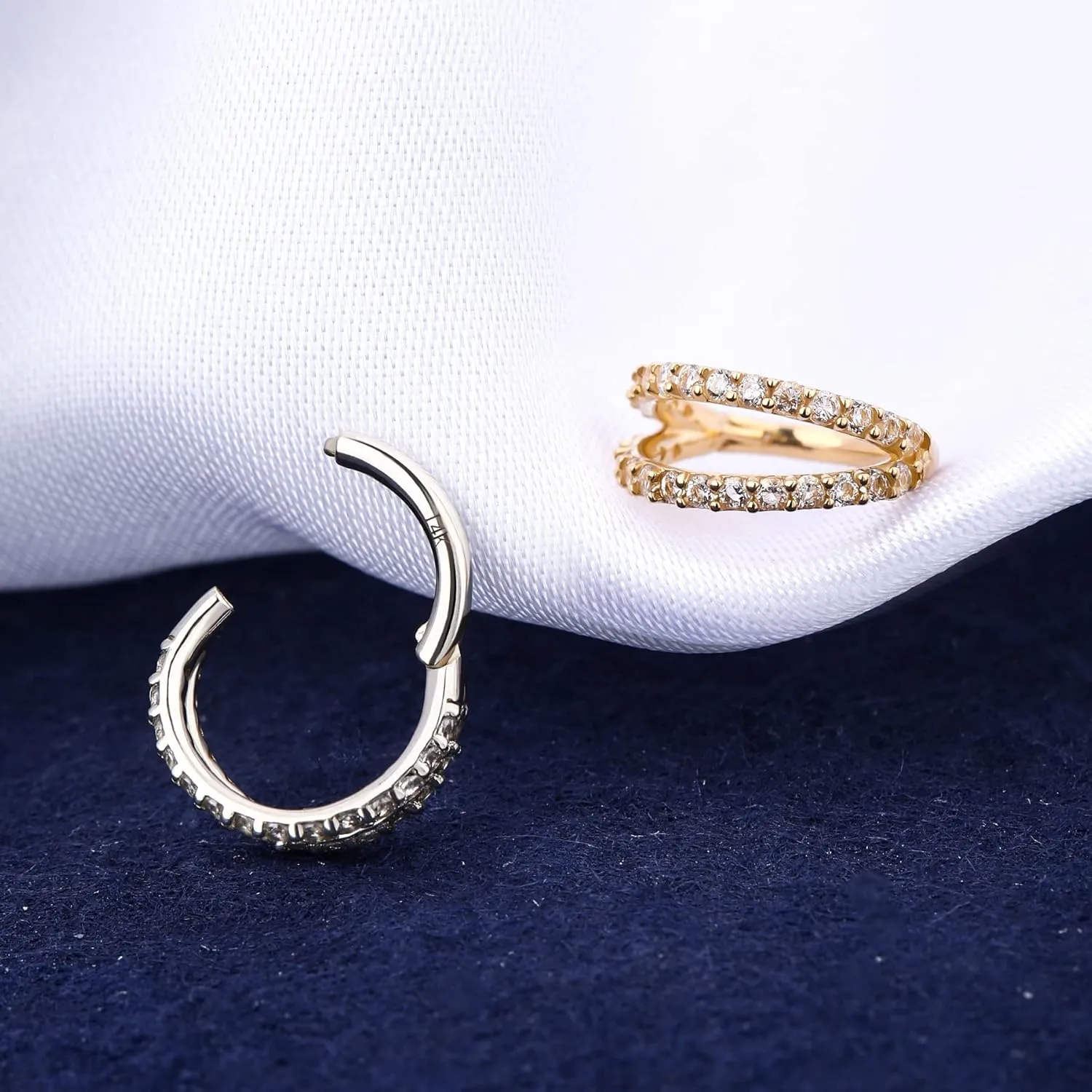 OUFER 20G Nose Rings Hoops, 14K Solid Gold Double Hoop Nose Piercing Jewelry, Hinged Segement Clicker Cartilage Helix Tragus Hoop Earring For Women And Men 6/7/8MM
