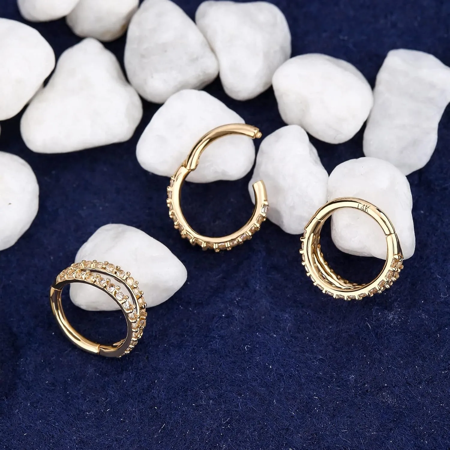 OUFER 20G Nose Rings Hoops, 14K Solid Gold Double Hoop Nose Piercing Jewelry, Hinged Segement Clicker Cartilage Helix Tragus Hoop Earring For Women And Men 6/7/8MM