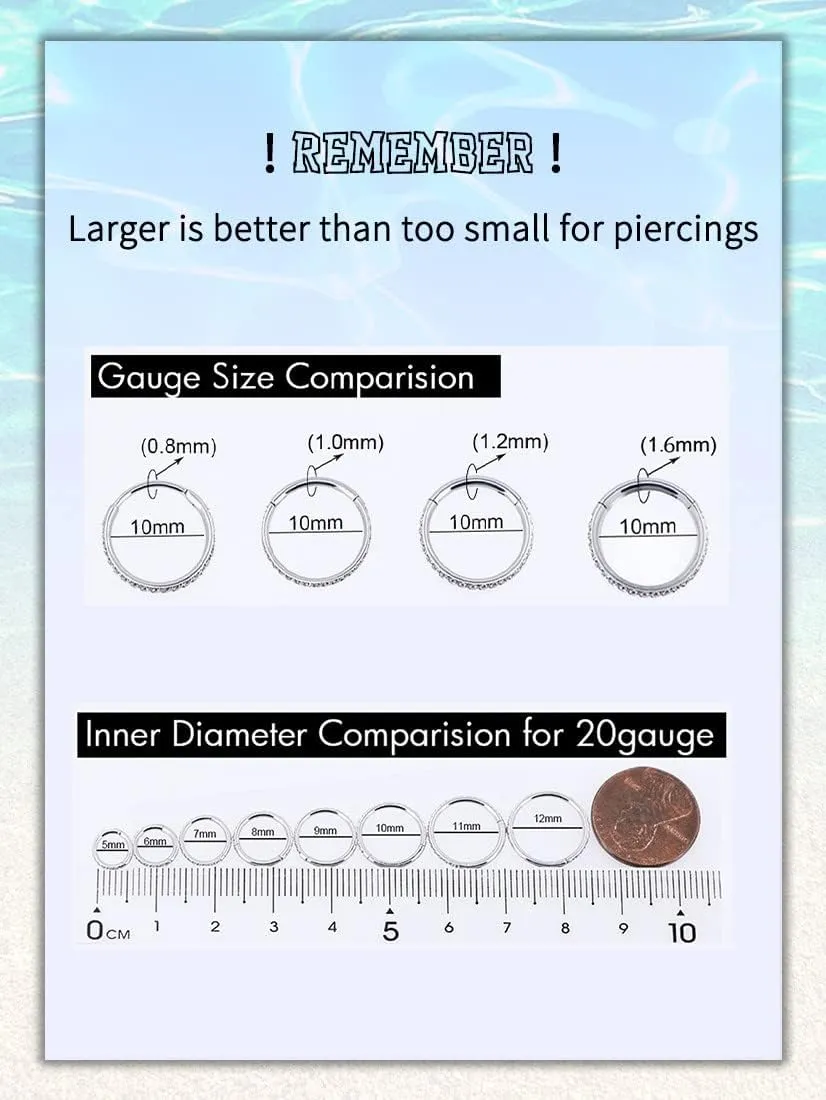 OUFER 20G Nose Rings Hoops, 316L Surgical Steel Nose Piercings, Clear CZ Nose Piercing Jewelry, Helix Tragus Caritlage Earrings, Nose Rings for Women