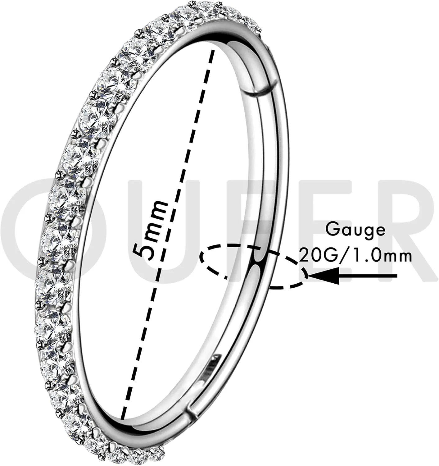 OUFER 20G Nose Rings Hoops, 316L Surgical Steel Nose Piercings, Clear CZ Nose Piercing Jewelry, Helix Tragus Caritlage Earrings, Nose Rings for Women