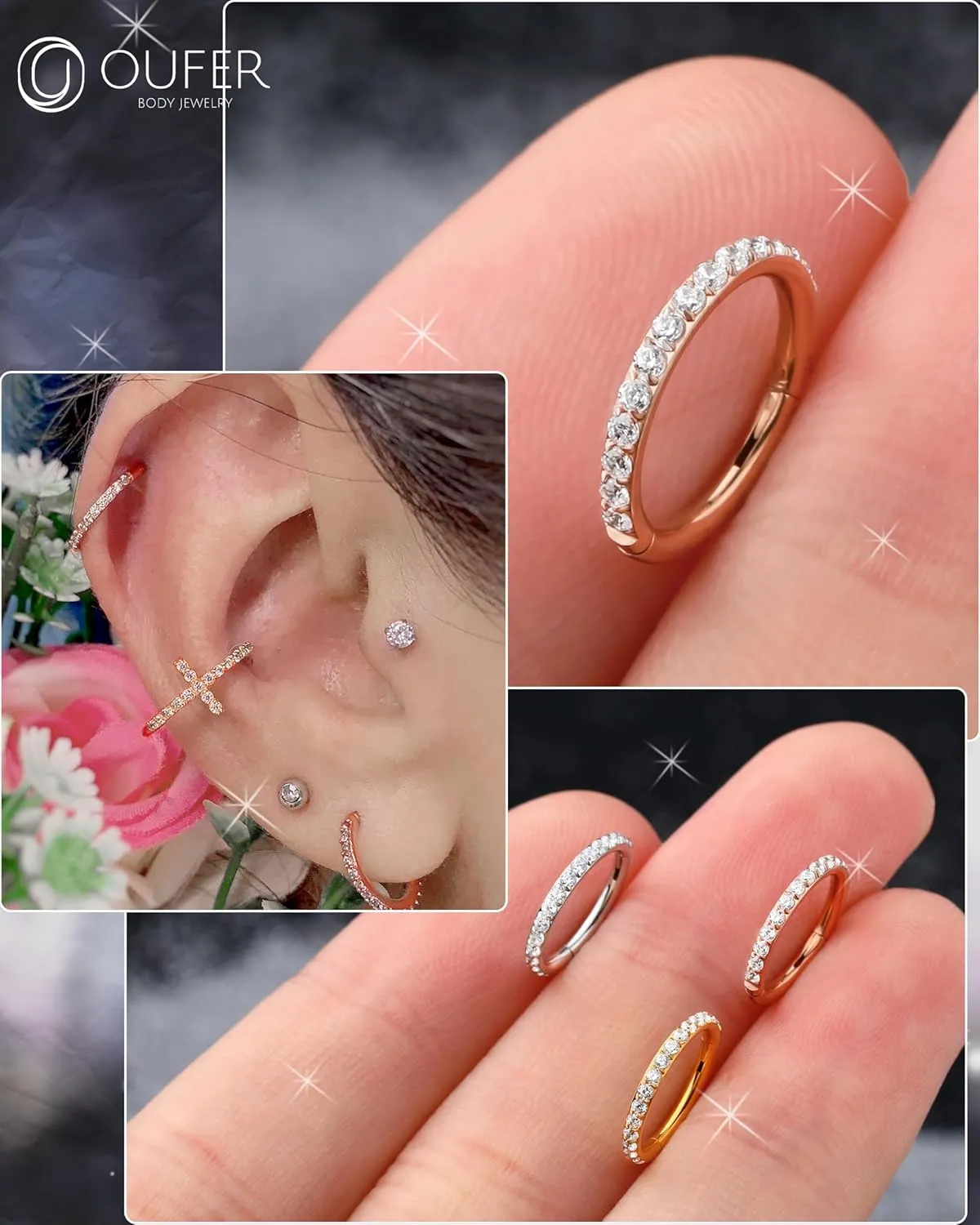OUFER 20G Nose Rings Hoops, 316L Surgical Steel Nose Piercings, Clear CZ Nose Piercing Jewelry, Helix Tragus Caritlage Earrings, Nose Rings for Women