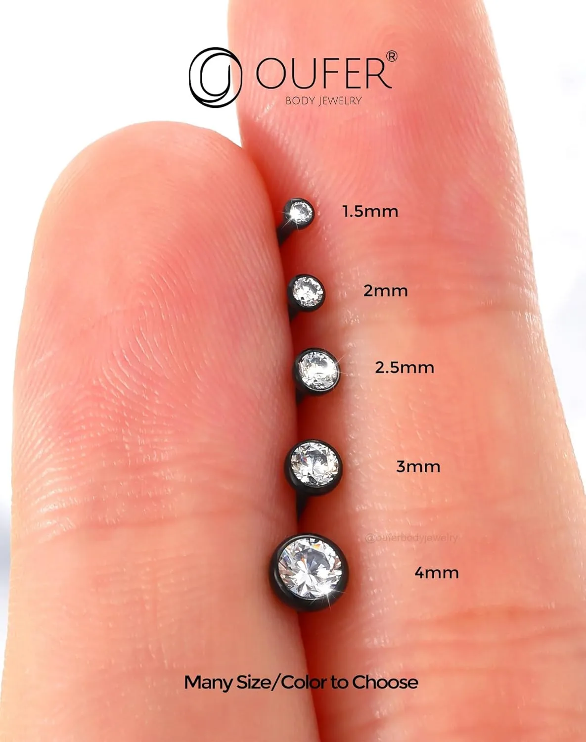 OUFER 2Pcs 20G/18G/16G G23 Titanium Threadless Nose Stud Earrings Flat Back Tiny CZ Small Nose Helix Cartilage Tragus Conch Labret Medusa Monroe Piercing Jewelry for Women Men