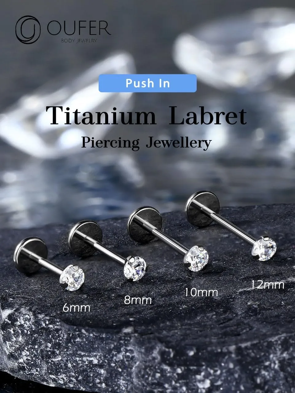 OUFER 2PCS Nose Piercings, G23 Solid Titanium Threadless Nose Rings 20G, Clear Tiny CZ Nose Stud Flat Back Nose Nostril Piercing Jewelry for Women Men
