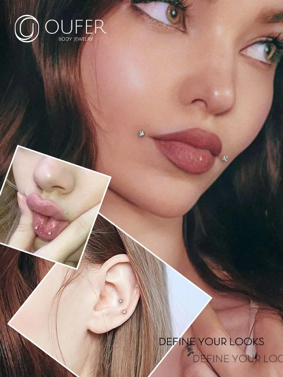 OUFER 2PCS Nose Piercings, G23 Solid Titanium Threadless Nose Rings 20G, Clear Tiny CZ Nose Stud Flat Back Nose Nostril Piercing Jewelry for Women Men