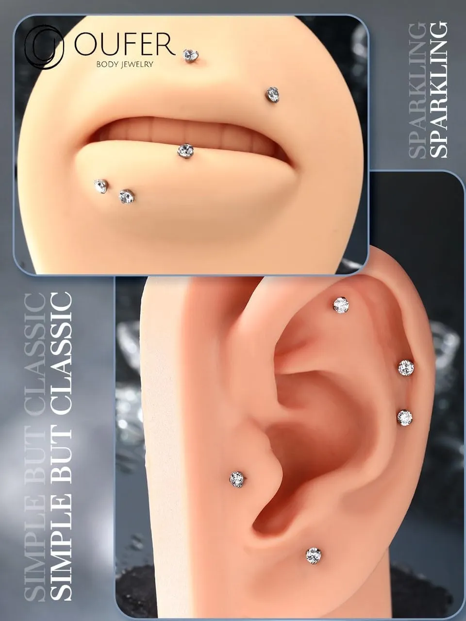 OUFER 2PCS Nose Piercings, G23 Solid Titanium Threadless Nose Rings 20G, Clear Tiny CZ Nose Stud Flat Back Nose Nostril Piercing Jewelry for Women Men