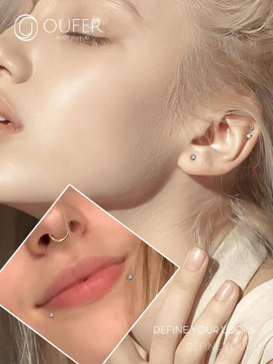 OUFER 2PCS Nose Piercings, G23 Solid Titanium Threadless Nose Rings 20G, Clear Tiny CZ Nose Stud Flat Back Nose Nostril Piercing Jewelry for Women Men