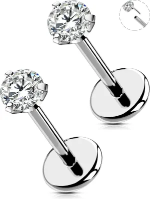 OUFER 2PCS Nose Piercings, G23 Solid Titanium Threadless Nose Rings 20G, Clear Tiny CZ Nose Stud Flat Back Nose Nostril Piercing Jewelry for Women Men