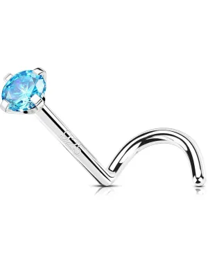 OUFER 925 Sterling Silver Small Nose Rings, 20G Nose Studs, Nostril Nose Piercing Jewelry, Screw Nose Rings For Women Men, Hypoallergenic Nose Rings Studs with Tiny CZ Diamond-Aquamarine