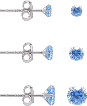 Paialco 3mm 4mm 5mm Cubic Zirconia Sterling Silver Studs Earrings Set for Women
