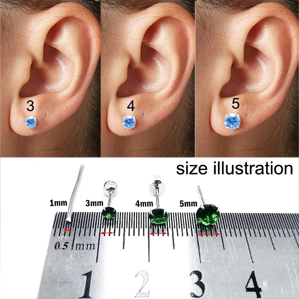 Paialco 3mm 4mm 5mm Cubic Zirconia Sterling Silver Studs Earrings Set for Women
