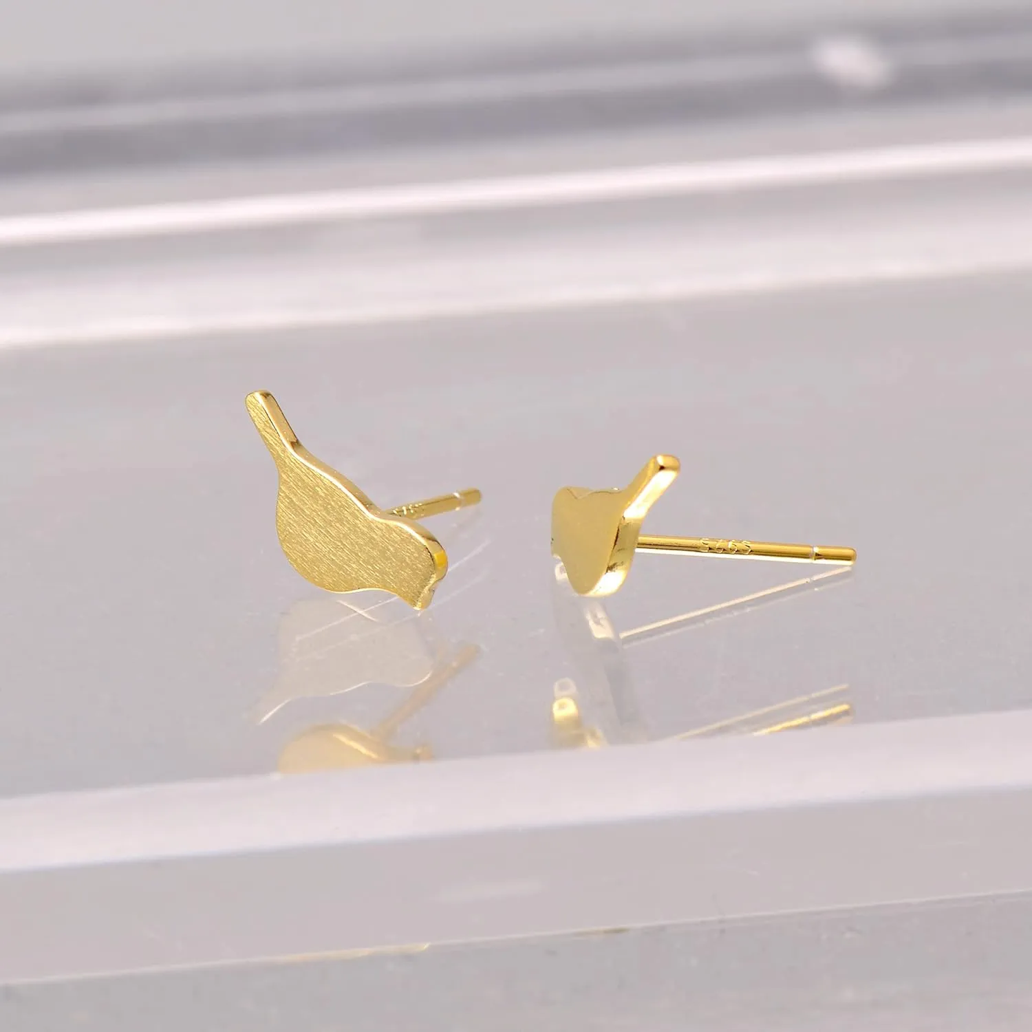 Paialco S925 Sterling Silver Dainty Stud Earrings for Women, Cute Bird, Yellow Gold Plating