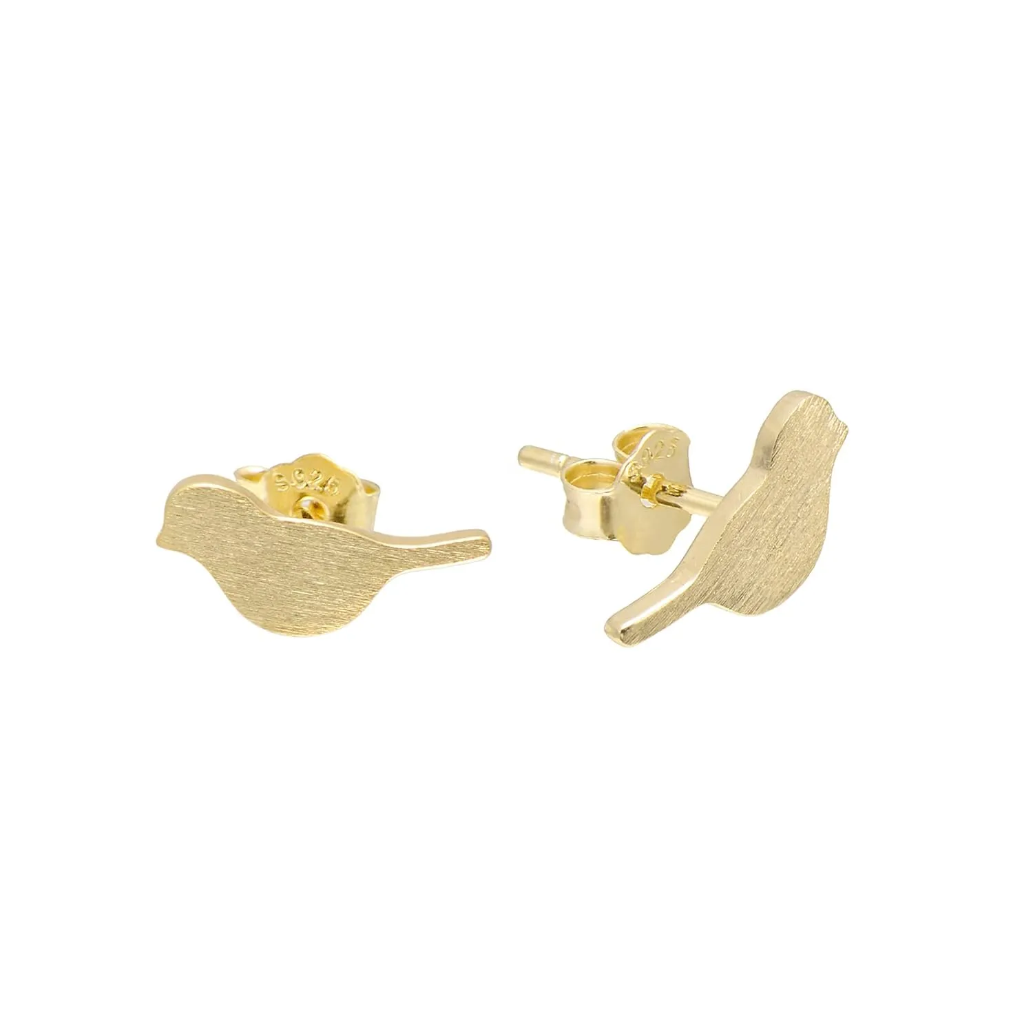 Paialco S925 Sterling Silver Dainty Stud Earrings for Women, Cute Bird, Yellow Gold Plating