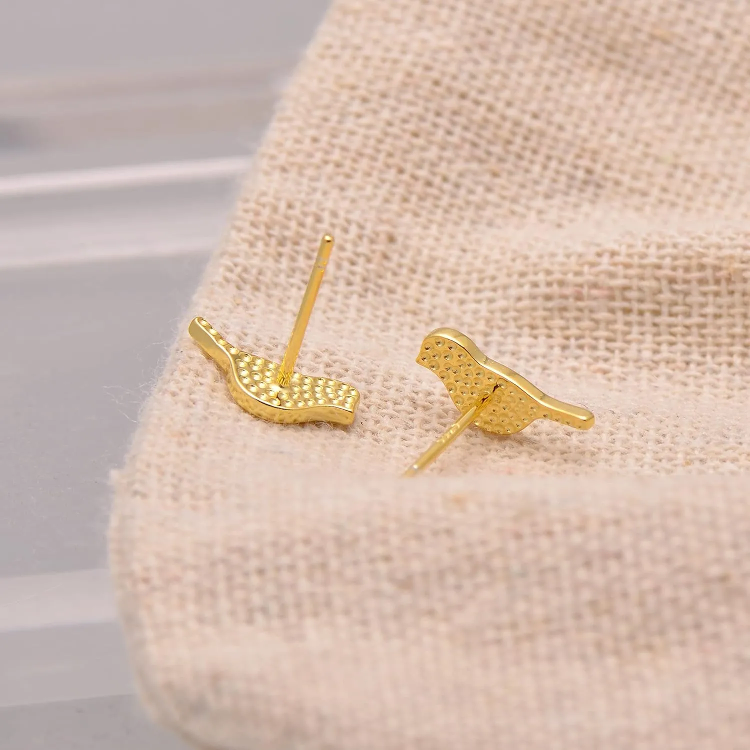 Paialco S925 Sterling Silver Dainty Stud Earrings for Women, Cute Bird, Yellow Gold Plating