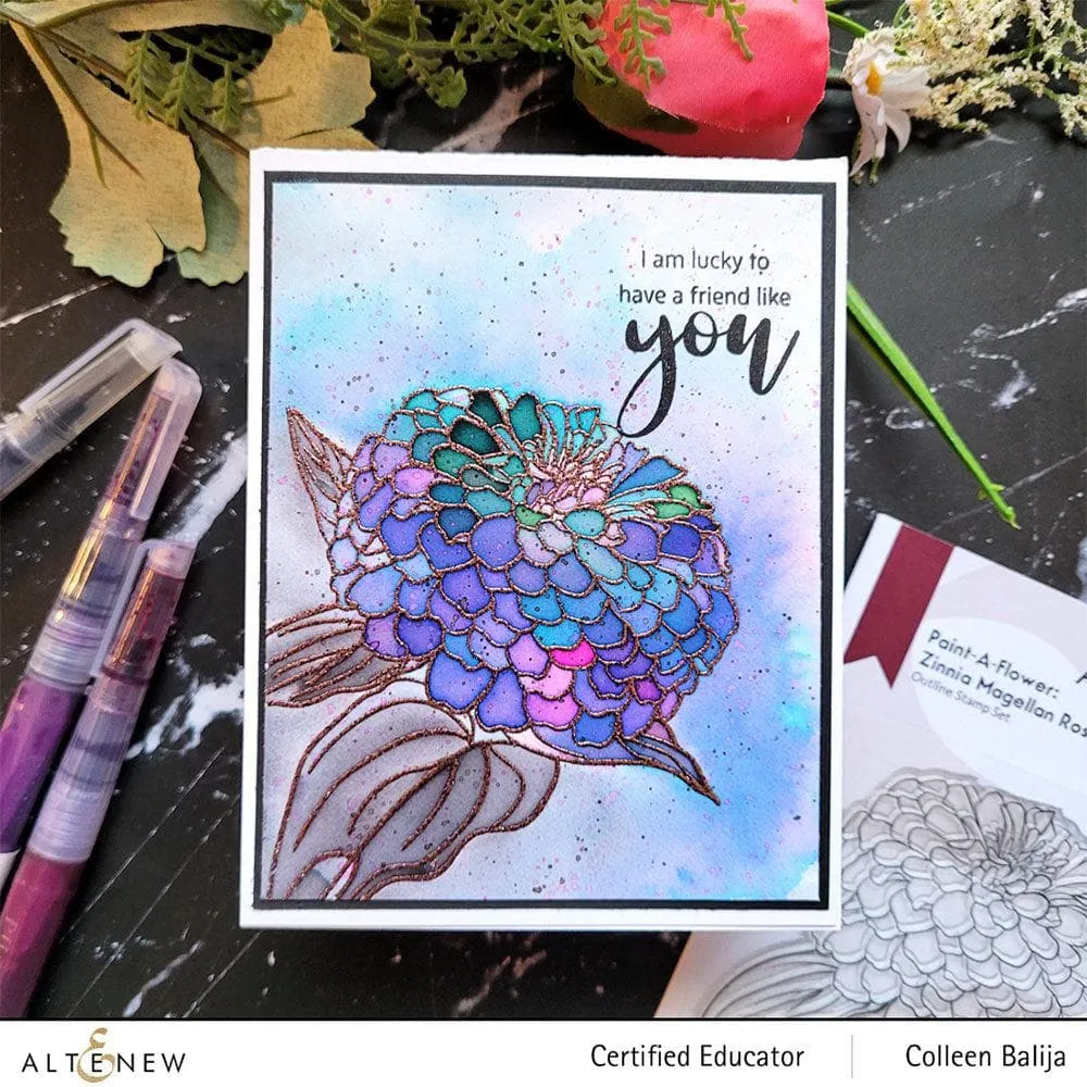 Paint-A-Flower: Zinnia Magellan Rose Outline Stamp Set