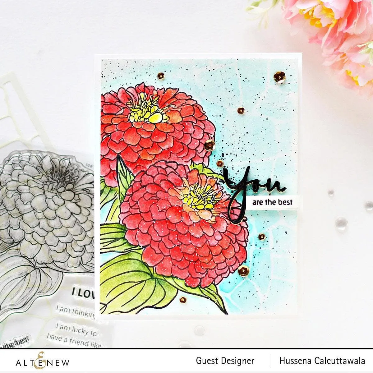 Paint-A-Flower: Zinnia Magellan Rose Outline Stamp Set