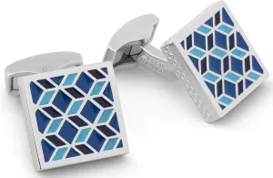 Palladium Plated Geometric Cufflinks With Blue Enamel