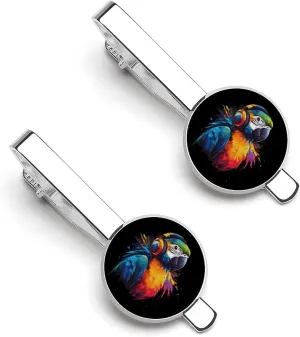 Parrot Wearing Headphones 1 Pair Men's Tie Clips Lightweight Tie Bar Stylish Neck Tie Clasp for Formal Wear