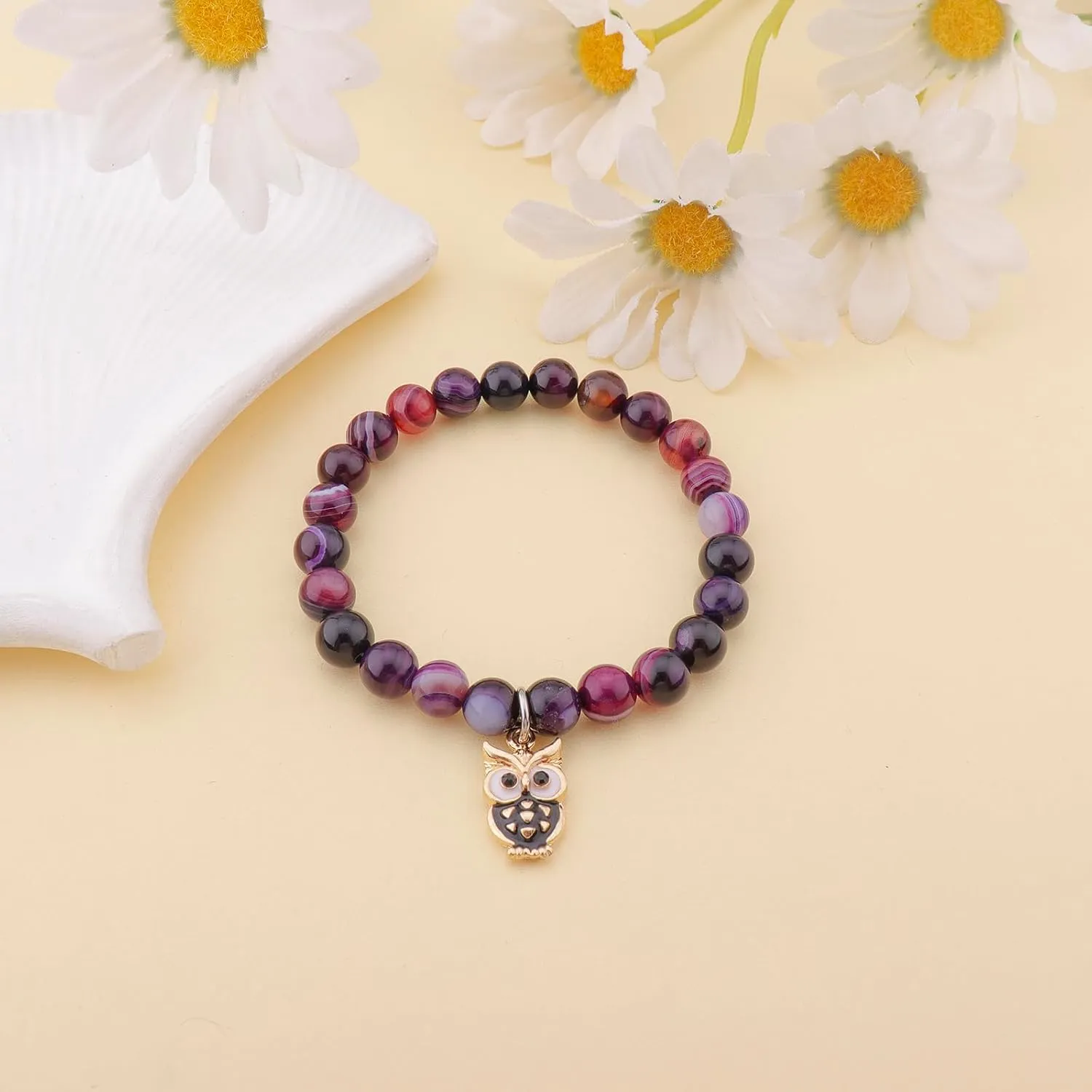 PARTNER Owl Inspirational Birthday Gifts for Women Best Friends Unique Gifts Natural Stone Beaded Bracelets for Women Agate Beaded Jewelry with Meaningful Message Card For Owl Lovers,Comes Packaged