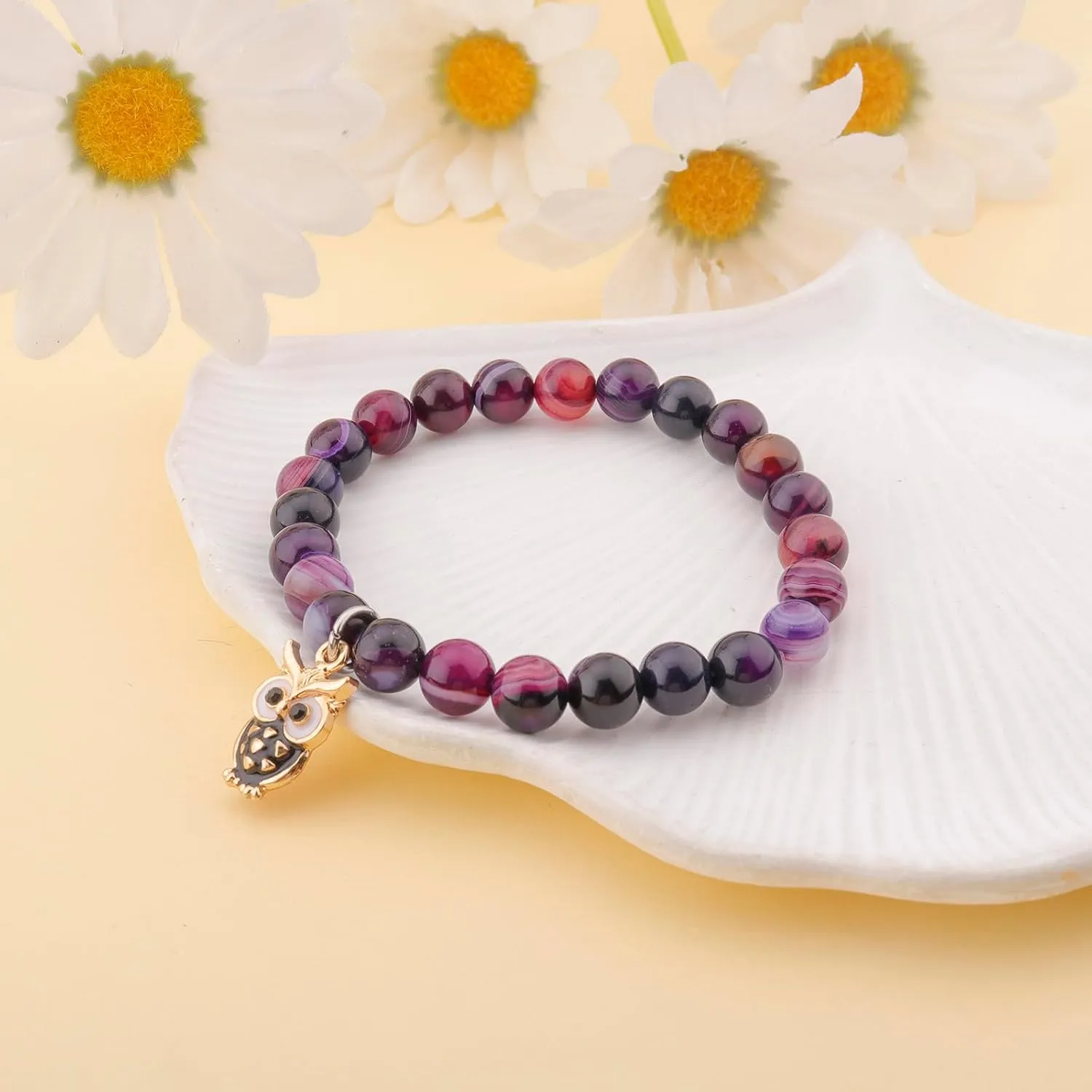 PARTNER Owl Inspirational Birthday Gifts for Women Best Friends Unique Gifts Natural Stone Beaded Bracelets for Women Agate Beaded Jewelry with Meaningful Message Card For Owl Lovers,Comes Packaged