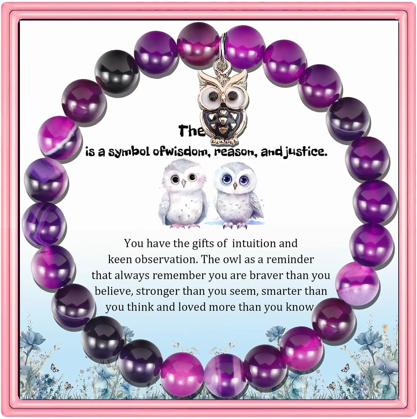 PARTNER Owl Inspirational Birthday Gifts for Women Best Friends Unique Gifts Natural Stone Beaded Bracelets for Women Agate Beaded Jewelry with Meaningful Message Card For Owl Lovers,Comes Packaged