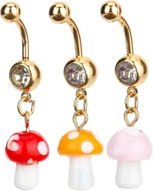 PartyKindom 3Pcs Mushroom Belly Button Rings Belly Piercing Jewelry Dazzling Navel Rings for Women Comfortable and Durable