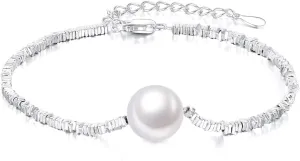 Pearl Bracelets 925 Sterling Silver Freshwater Cultured Pearls Bracelets Simple Dainty Bridesmaid Wedding Bracelets Gifts for Girls Wife Women Mom Birthday Christmas holiday giftsPearl 10MM