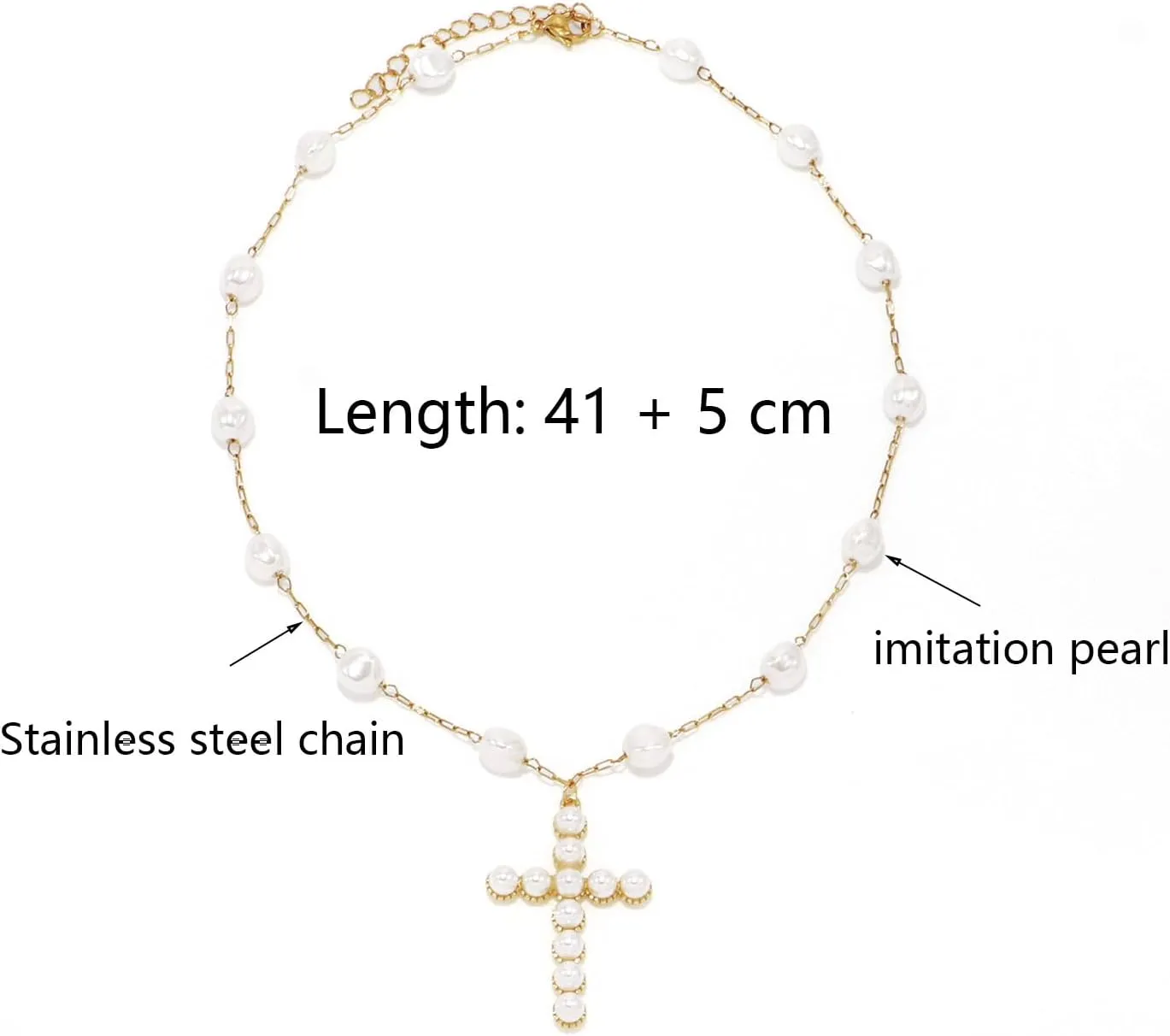 Pearl Cross Pendant Necklace Faith Cubic Zirconia Pearl Choker Strand for Women Dainty Jewelry Gift