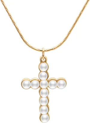 Pearl Cross Pendant Necklace for Women Dainty Gold Pendant Necklace 18" Jewelry Gifts