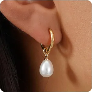 Pearl Earrings for Women 14K Gold Earrings for Women Non Tarnish Waterproof Dangle Earring Simple Gold Pearl Drop Trendy Jewelry