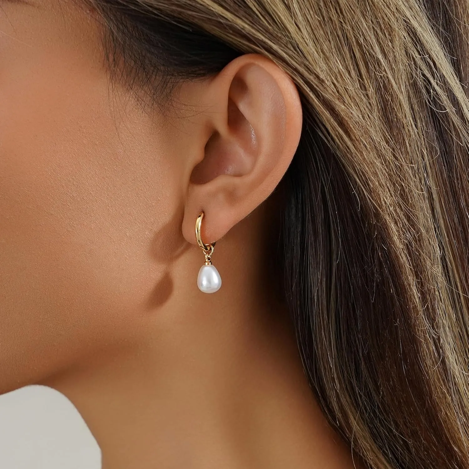 Pearl Earrings for Women 14K Gold Earrings for Women Non Tarnish Waterproof Dangle Earring Simple Gold Pearl Drop Trendy Jewelry