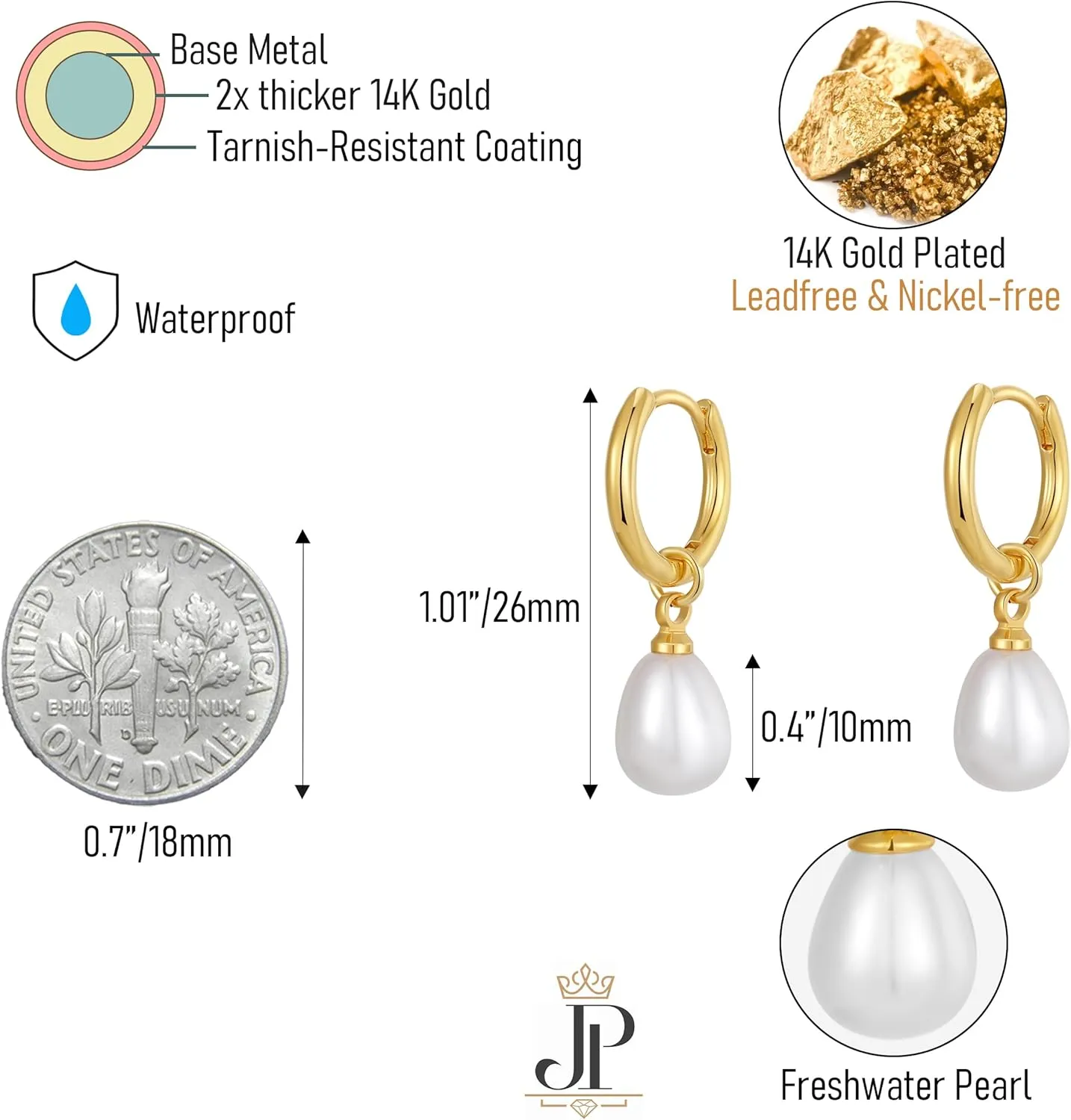 Pearl Earrings for Women 14K Gold Earrings for Women Non Tarnish Waterproof Dangle Earring Simple Gold Pearl Drop Trendy Jewelry