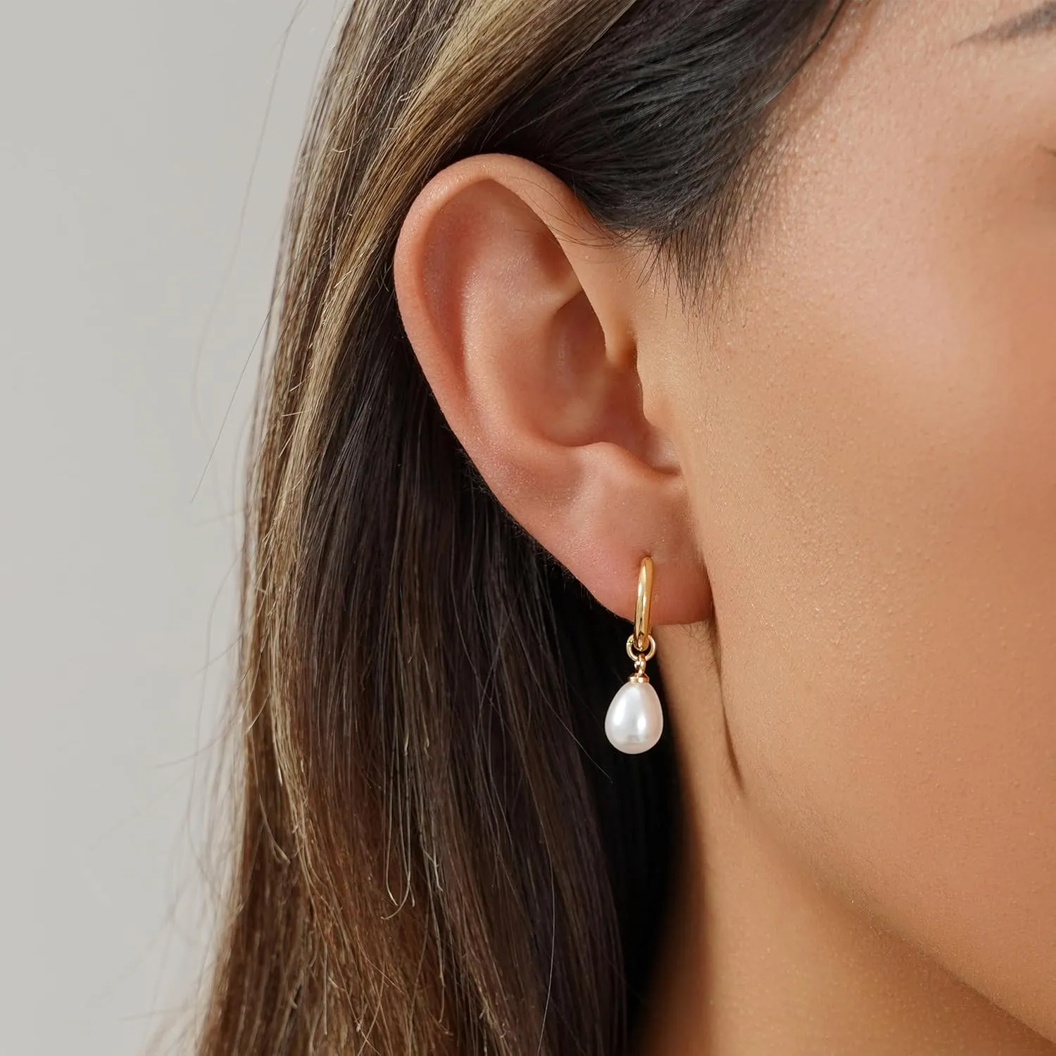 Pearl Earrings for Women 14K Gold Earrings for Women Non Tarnish Waterproof Dangle Earring Simple Gold Pearl Drop Trendy Jewelry