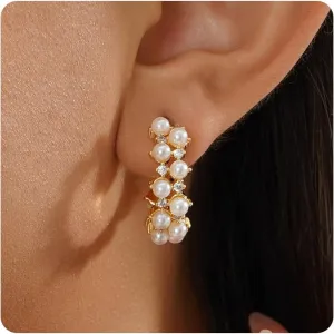 Pearl Earrings for Women 14K Gold Earrings for Women Non Tarnish Waterproof Dangle Earring Simple Gold Pearl Drop Trendy Jewelry
