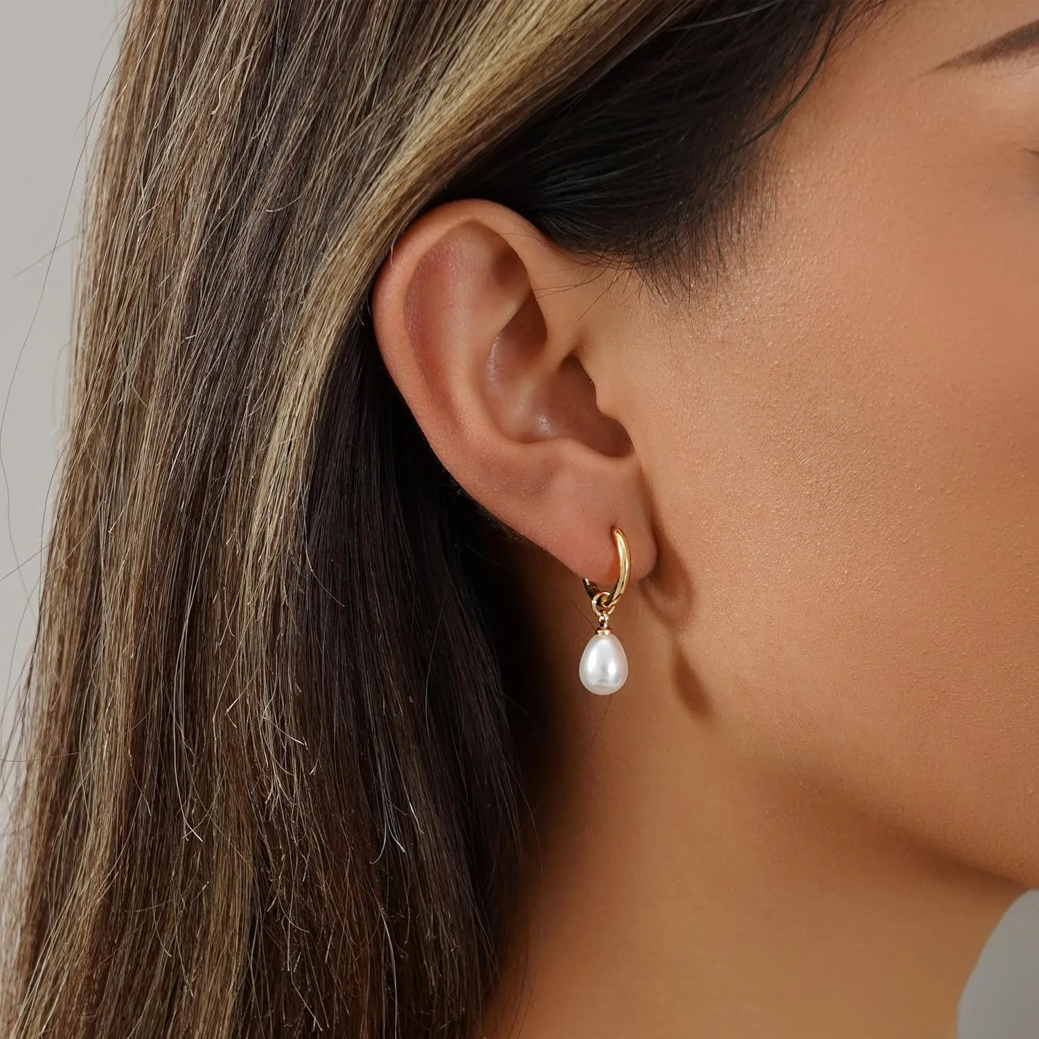 Pearl Earrings for Women 14K Gold Earrings for Women Non Tarnish Waterproof Dangle Earring Simple Gold Pearl Drop Trendy Jewelry