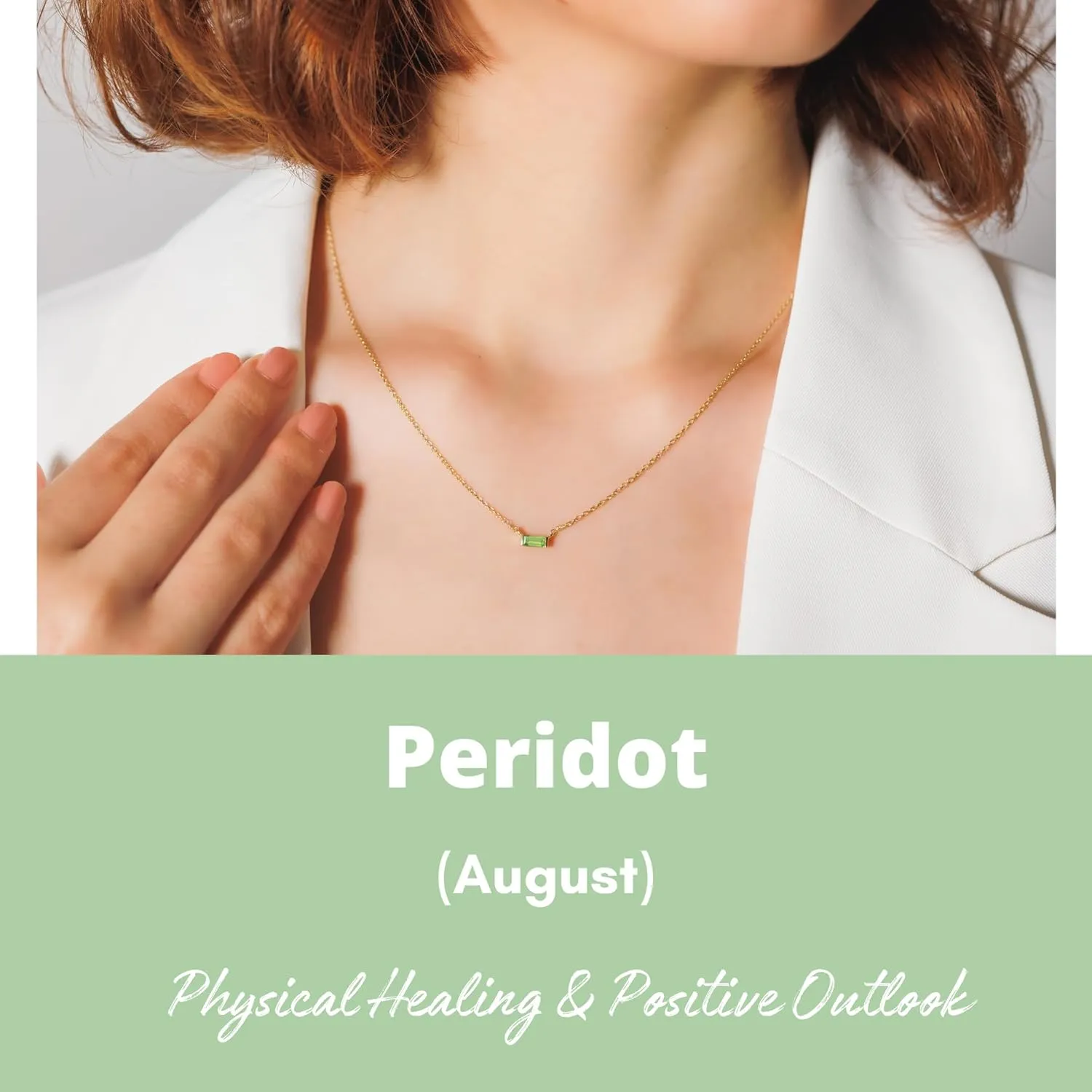 Peridot Necklace for Women, Premium Gold Minimalist Rectangle Necklaces - Tarnish Free 18K Gold Plated Certified S925 Classic Statement Necklace Gold Jewelry for Women - Mothers Day Gifts for Mom Wife