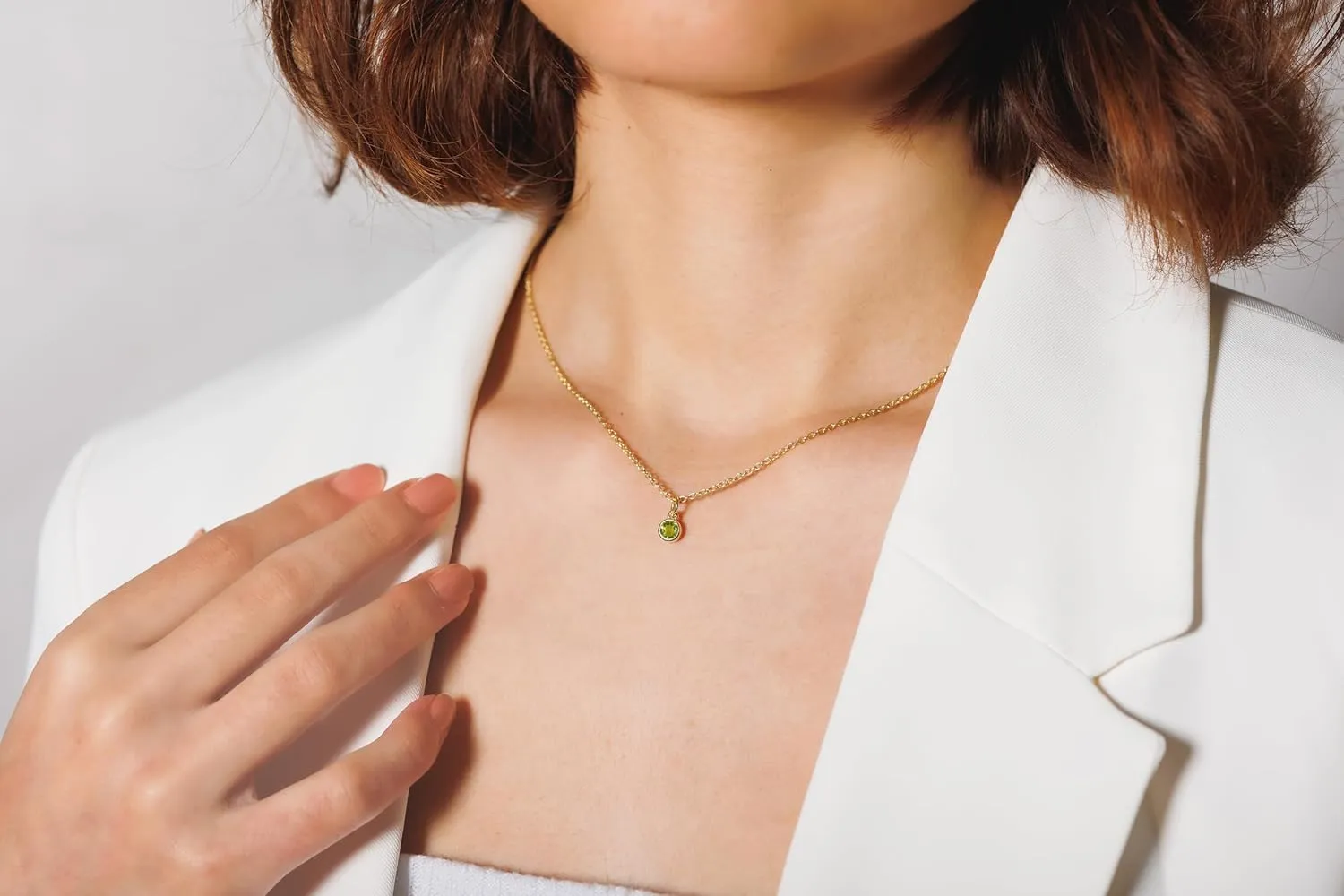 Peridot Necklace for Women, Premium Gold Minimalist Round Necklaces - Tarnish Free 18K Gold Plated Certified S925 Classic Statement Necklace Gold Jewelry for Women - Mothers Day Gifts for Mom Wife