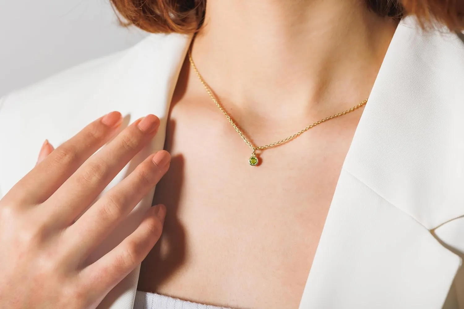 Peridot Necklace for Women, Premium Gold Minimalist Round Necklaces - Tarnish Free 18K Gold Plated Certified S925 Classic Statement Necklace Gold Jewelry for Women - Mothers Day Gifts for Mom Wife