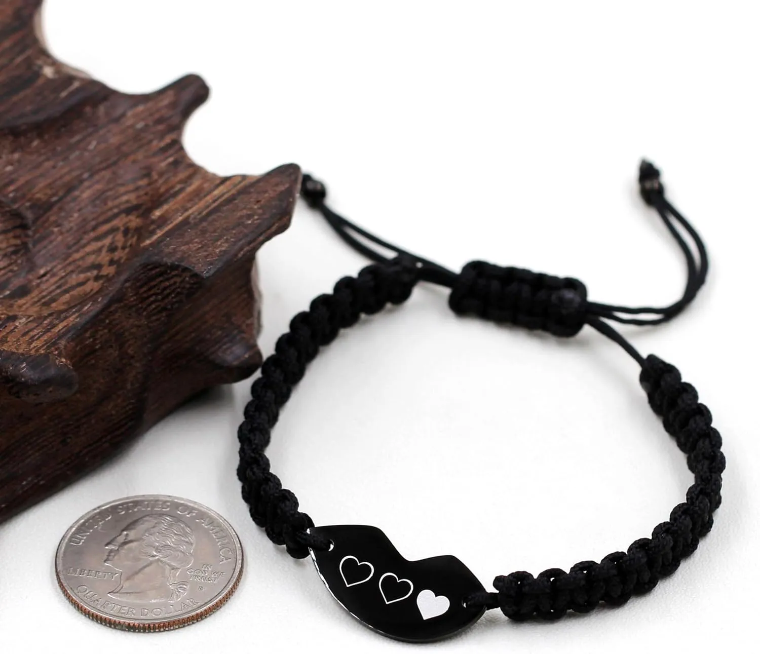 Personalize 3PCS Friendship Bracelets Heart Puzzle Matching Handmade Woven Braided Black Rope Bracelet Set for Best Friends Sisters