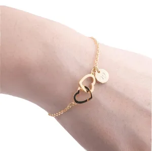 Personalize Initial Two Hearts Bracelet 16K Plated Gold Rose Gold Silver Dainty - Gold Bracelets for Teen Girls, Customized Christmas Gift Jewelry