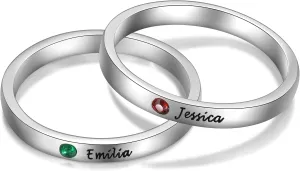 Personalized Custom Engraved Name Initial Rings with Simulated Birthstones Customized Best Friend Rings for Women