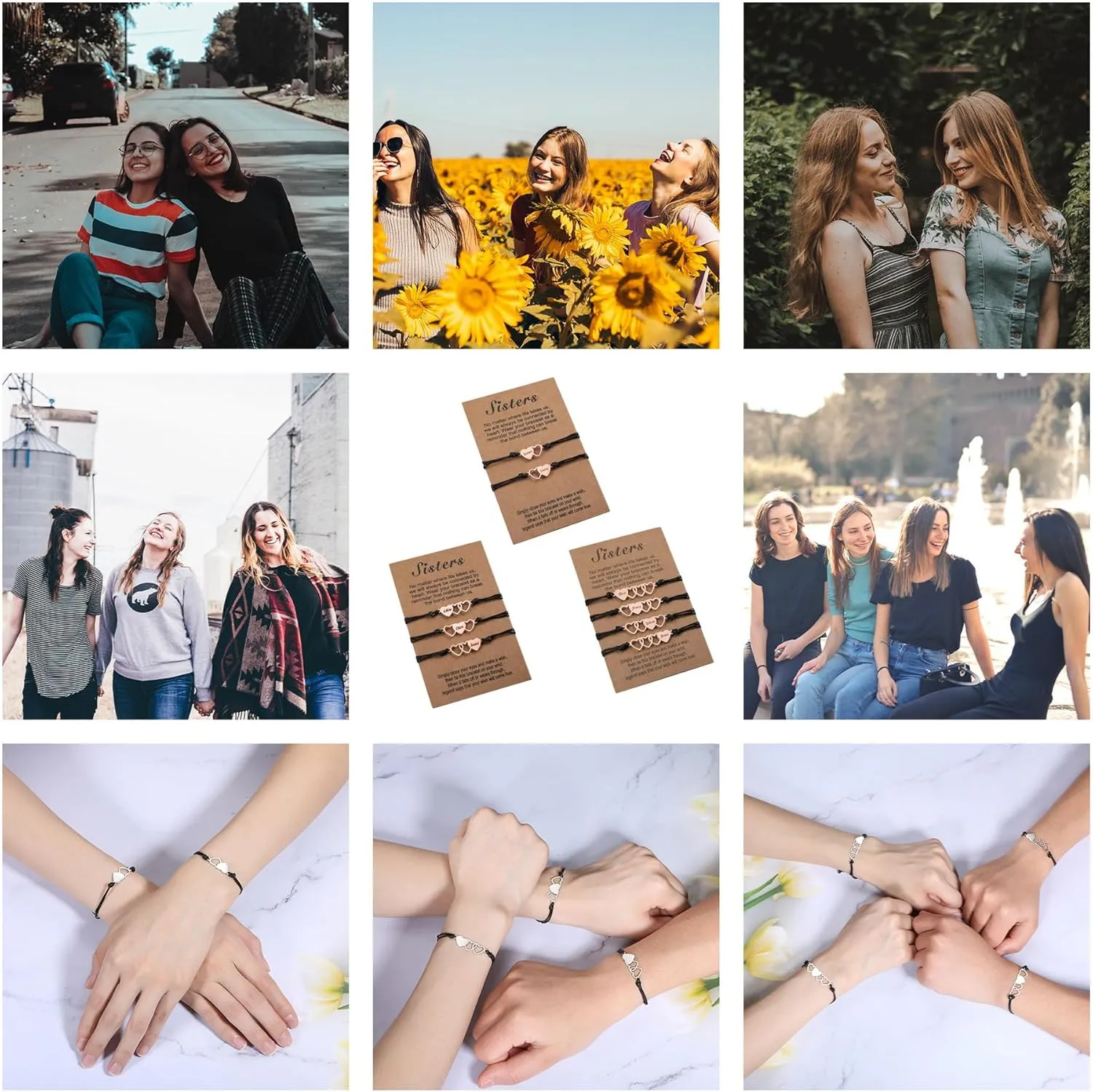 Personalized Heart Name Bracelets for Women Custom 2/3/4 Names Heart Matching Bracelets Set Customized Stainless Steel Friendship Bracelets Jewelry Gifts for Best Friends Besties Sisters