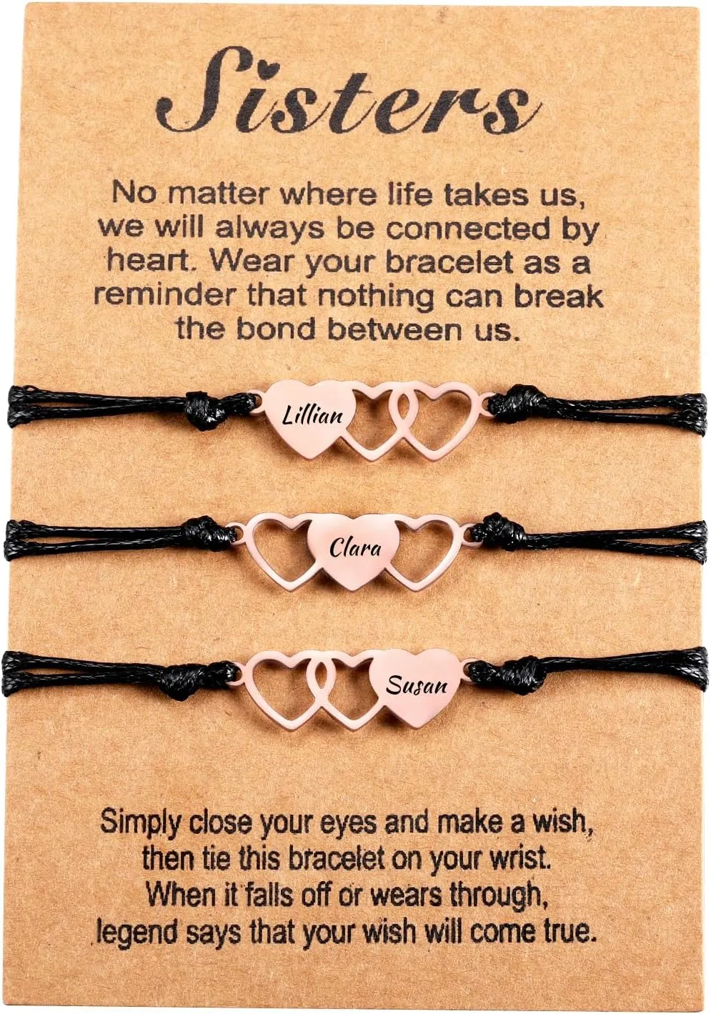 Personalized Heart Name Bracelets for Women Custom 2/3/4 Names Heart Matching Bracelets Set Customized Stainless Steel Friendship Bracelets Jewelry Gifts for Best Friends Besties Sisters